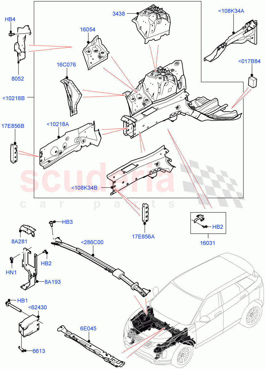 Front Panels, Aprons & Side Members (Reinforcement - Member) (Changsu (China)) of Land Rover Land Rover Range Rover Evoque (2019+) [1.5 I3 Turbo Petrol AJ20P3]