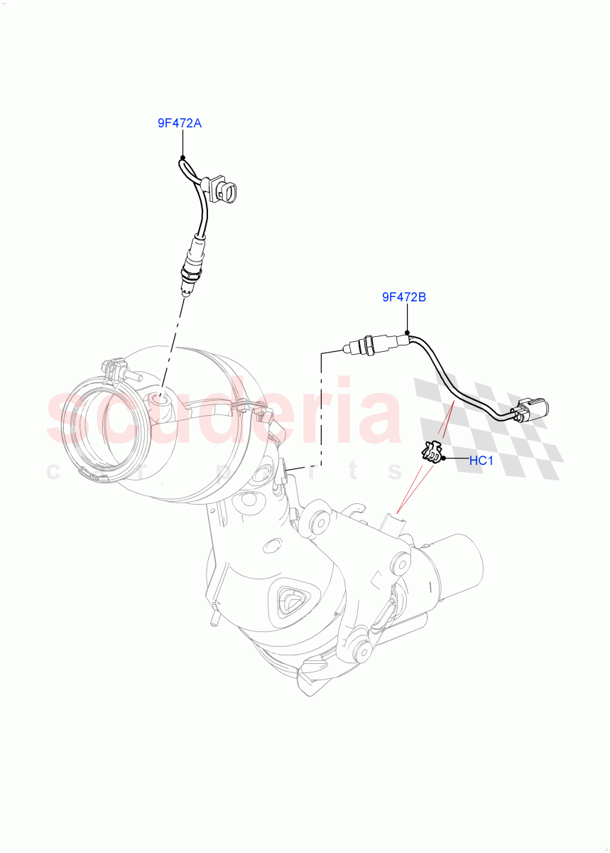 Exhaust Sensors And Modules (Nitra Plant Build) (2.0L I4 High DOHC AJ200 Petrol, EU2, EU6 Emissions, Proconve L6 Emissions, 2.0L AJ200P Hi PHEV, Stage V European Emissions) ((V) FROMK2000001) of Land Rover Land Rover Discovery 5 (2017+) [2.0 Turbo Petrol AJ200P]