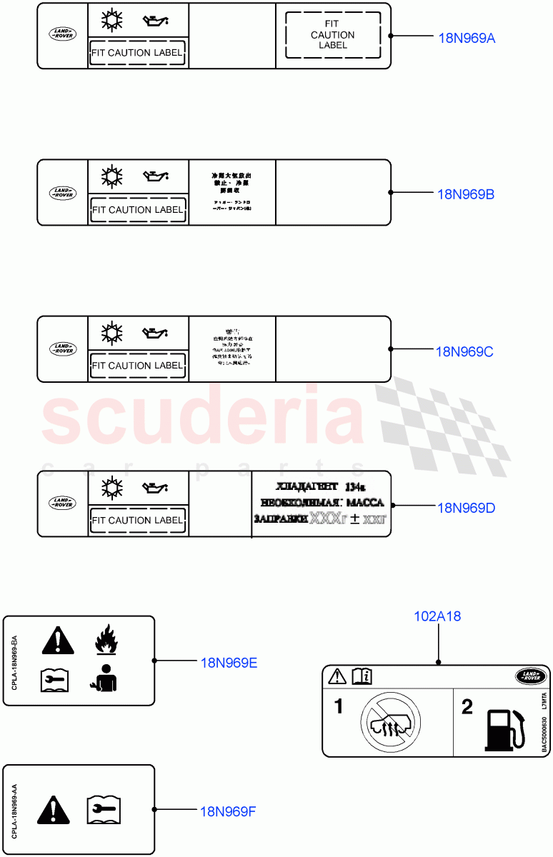 Labels (Air Conditioning) of Land Rover Land Rover Range Rover (2012-2021) [3.0 Diesel 24V DOHC TC]