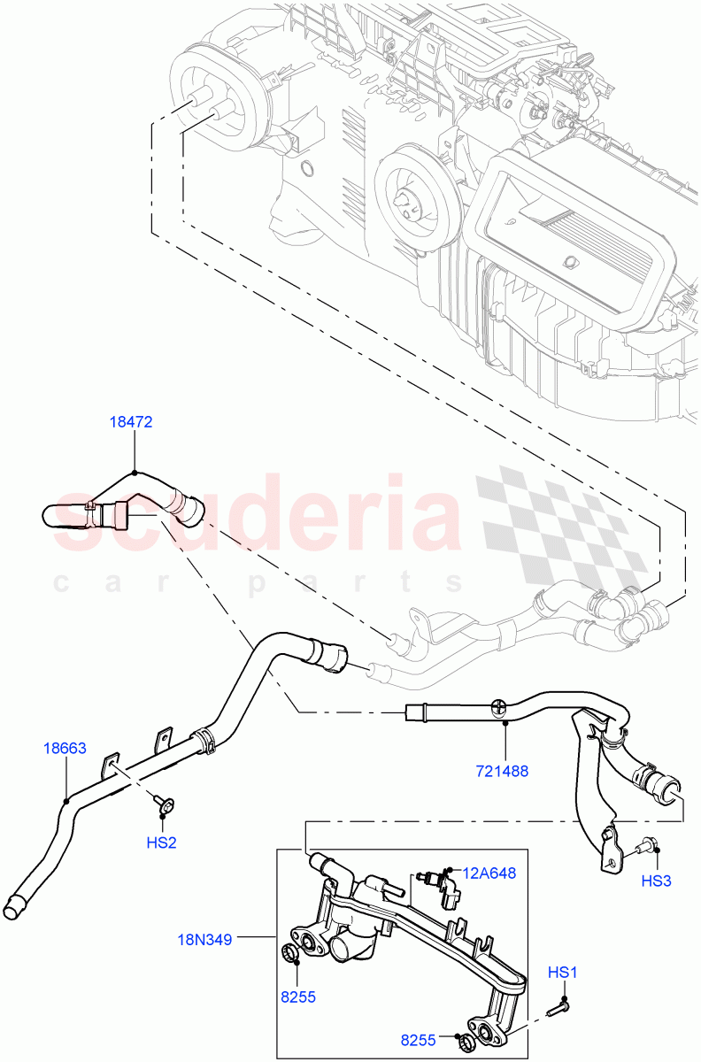 Heater Hoses (Front) (5.0L P AJ133 DOHC CDA S/C Enhanced, Less Auxiliary Coolant Pumps, With Fresh Air Heater, 5.0 Petrol AJ133 DOHC CDA, Less Heater, With Ptc Heater) ((V) FROMJA000001) of Land Rover Land Rover Range Rover (2012-2021) [3.0 I6 Turbo Petrol AJ20P6]