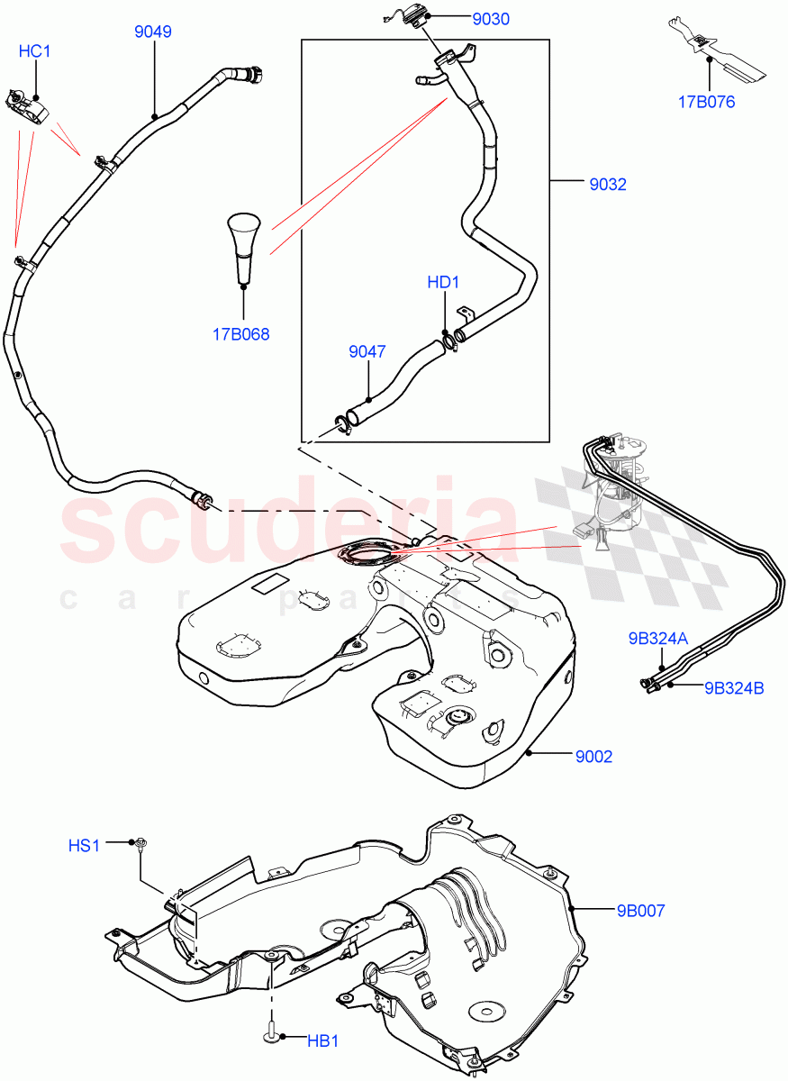 Fuel Tank & Related Parts (Solihull Plant Build) (2.0L I4 DSL MID DOHC AJ200, 2.0L I4 DSL HIGH DOHC AJ200) ((V) FROMHA000001) of Land Rover Land Rover Discovery 5 (2017+) [2.0 Turbo Diesel]