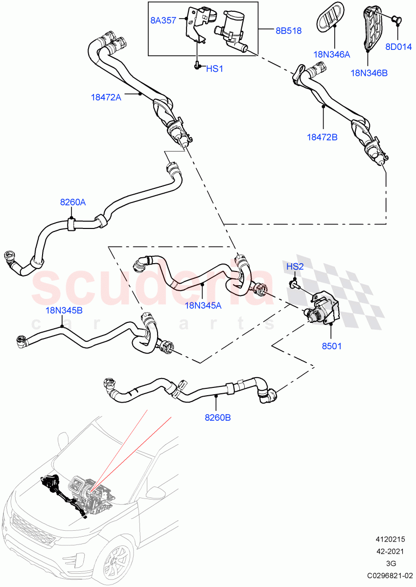 Heater Hoses (2.0L AJ20P4 Petrol High PTA, Changsu (China), 2.0L AJ20P4 Petrol E100 PTA, 2.0L AJ20P4 Petrol Mid PTA) of Land Rover Land Rover Range Rover Evoque (2019+) [2.0 Turbo Diesel AJ21D4]