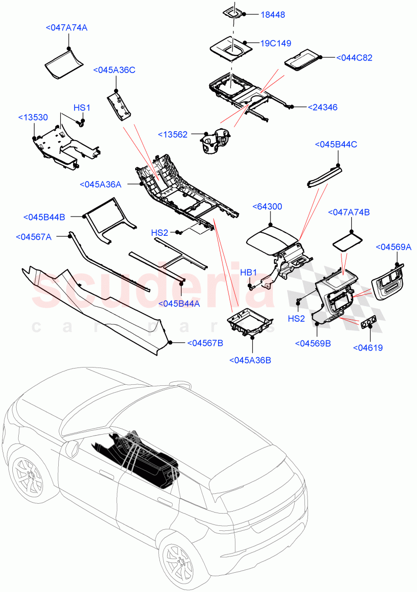 Console - Floor (External Components) (Changsu (China)) ((V) FROMMG575835) of Land Rover Land Rover Range Rover Evoque (2019+) [1.5 I3 Turbo Petrol AJ20P3]