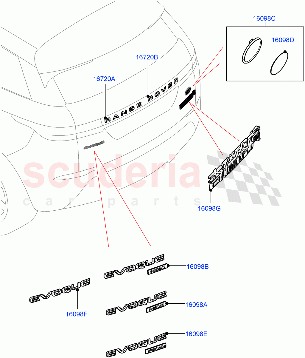 Name Plates(Rear)(Changsu (China),Less Trunk Badge) of Land Rover Land Rover Range Rover Evoque (2019+) [1.5 I3 Turbo Petrol AJ20P3]