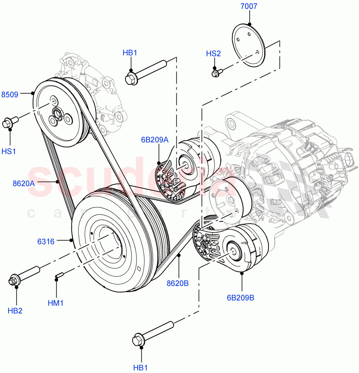 Pulleys And Drive Belts (2.0L AJ200P Hi PHEV) ((V) FROMMA000001) of Land Rover Land Rover Range Rover Velar (2017+) [2.0 Turbo Petrol AJ200P]