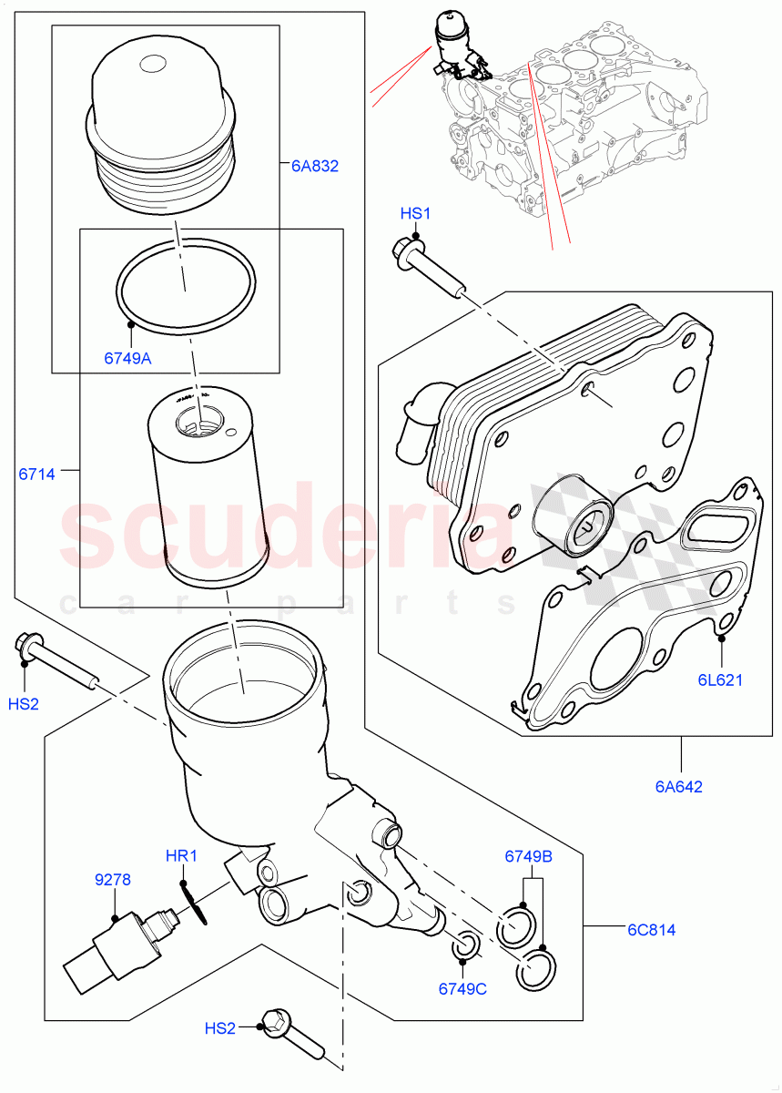 Oil Cooler And Filter (2.0L AJ21D4 Diesel Mid) ((V) FROMMA000001) of Land Rover Land Rover Range Rover Velar (2017+) [2.0 Turbo Diesel AJ21D4]