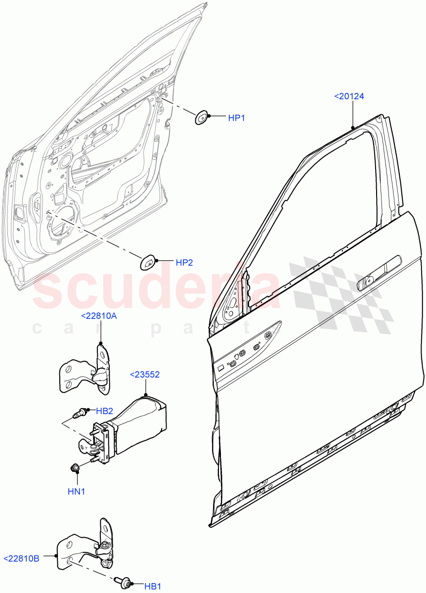 Front Doors, Hinges & Weatherstrips (Door And Fixings) (Changsu (China)) of Land Rover Land Rover Range Rover Evoque (2019+) [1.5 I3 Turbo Petrol AJ20P3]