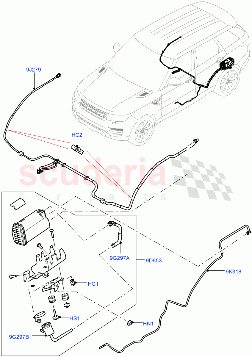 Fuel Lines (Rear, Middle East And North Africa (MENA) Markets) (3.0L DOHC GDI SC V6 PETROL, Narrow Filler Neck - Unleaded) ((V) FROMGA000001, (V) TOJA999999) of Land Rover Land Rover Range Rover Sport (2014+) [3.0 DOHC GDI SC V6 Petrol]