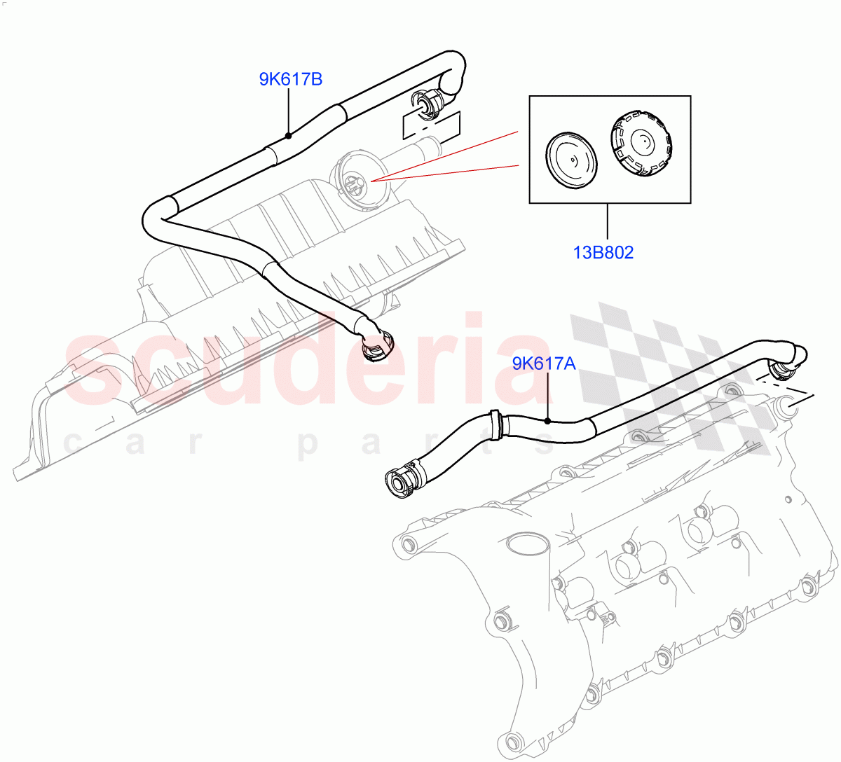 Emission Control - Crankcase(Solihull Plant Build)(3.0L DOHC GDI SC V6 PETROL)((V)FROMEA000001) of Land Rover Land Rover Range Rover Sport (2014+) [3.0 DOHC GDI SC V6 Petrol]