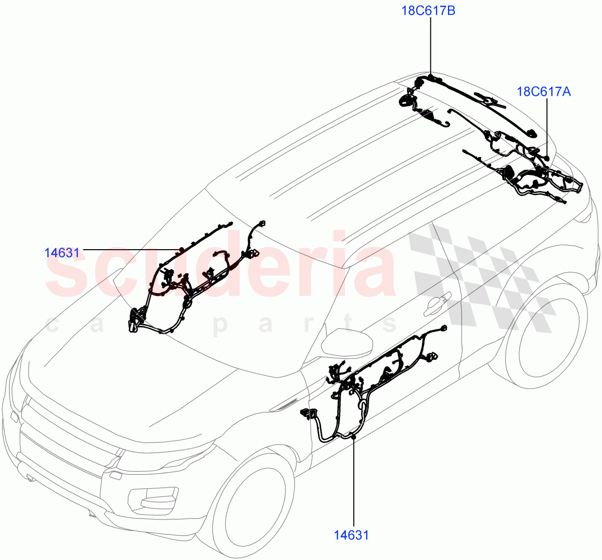 Wiring - Body Closures (Front And Rear Doors) (3 Door, Halewood (UK)) ((V) FROMGH000001, (V) TOGH999999) of Land Rover Land Rover Range Rover Evoque (2012-2018) [2.0 Turbo Petrol GTDI]