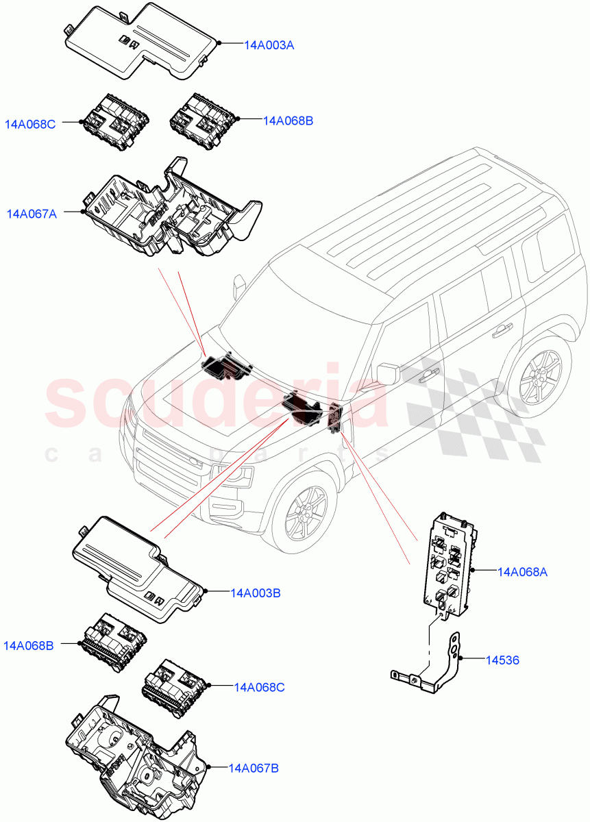 Fuses, Holders And Circuit Breakers(Front) of Land Rover Land Rover Defender (2020+) [2.0 Turbo Petrol AJ200P]