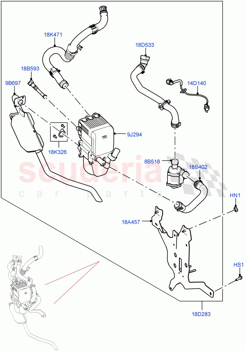 Auxiliary Fuel Fired Pre-Heater (Heater Components) (Fuel Fired Heater With Park Heat, Electric Engine Battery-MHEV, Less Electric Engine Battery, Fuel Heater W/Pk Heat With Remote) of Land Rover Land Rover Range Rover (2022+) [3.0 I6 Turbo Diesel AJ20D6]