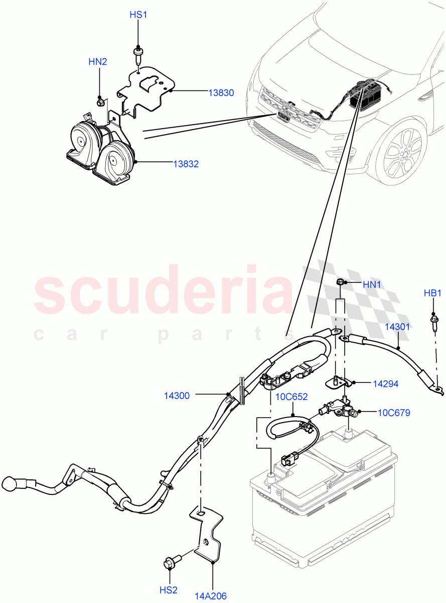 Battery Cables And Horn (Changsu (China)) ((V) FROMFG000001, (V) TOKG446856) of Land Rover Land Rover Discovery Sport (2015+) [2.0 Turbo Diesel AJ21D4]