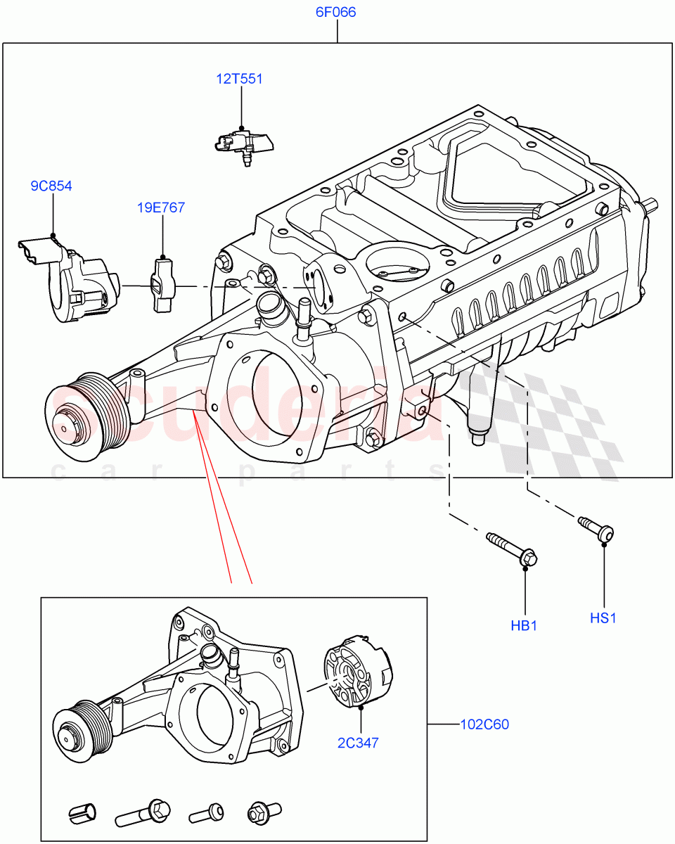 Supercharger(5.0L OHC SGDI SC V8 Petrol - AJ133,5.0 Petrol AJ133 DOHC CDA,5.0L P AJ133 DOHC CDA S/C Enhanced) of Land Rover Land Rover Range Rover Sport (2014+) [5.0 OHC SGDI SC V8 Petrol]