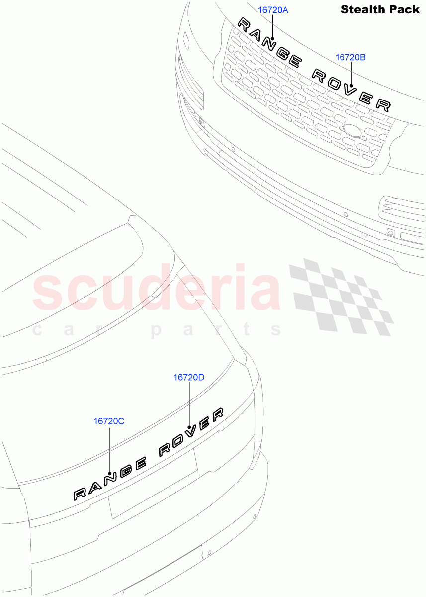 Name Plates(Stealth Pack)(Badge - Black)((V)FROMEA000001,(V)TOHA999999) of Land Rover Land Rover Range Rover (2012-2021) [3.0 Diesel 24V DOHC TC]