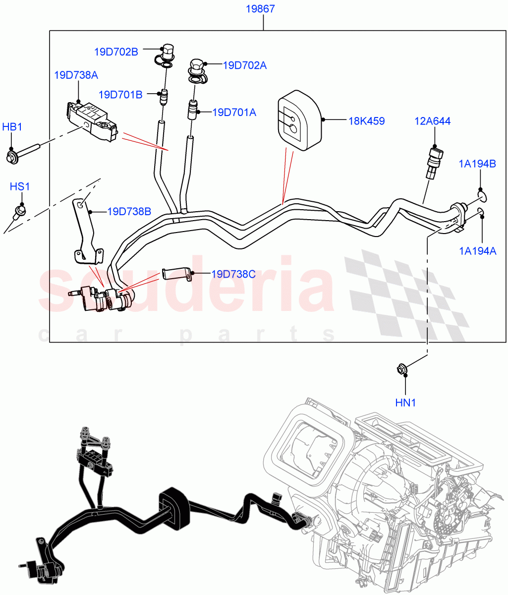 Air Conditioning System (Halewood (UK), A/C HF01234YF w/o Intrnl HT Exchng, Electric Engine Battery-MHEV, Less Electric Engine Battery) ((V) FROMNH000001) of Land Rover Land Rover Range Rover Evoque (2019+) [2.0 Turbo Diesel]