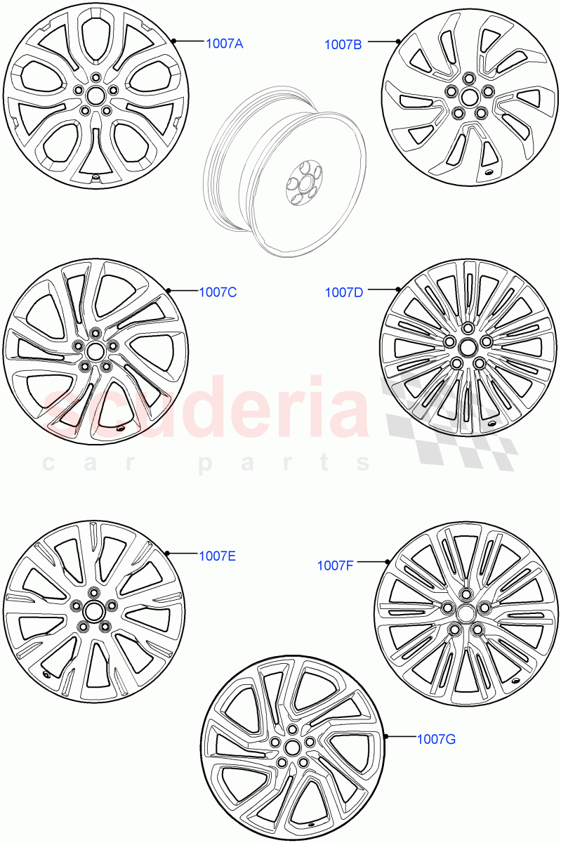 Spare Wheel(Nitra Plant Build)(21" Full Size Spare Wheel,22" Full Size Spare Wheel,19" Full Size Spare Wheel,With Conventional Alloy Spare Wheel,20" Full Size Spare Wheel,Spare Wheel - Conventional Alloy)((V)FROMK2000001,(V)TOL2999999) of Land Rover Land Rover Discovery 5 (2017+) [3.0 Diesel 24V DOHC TC]