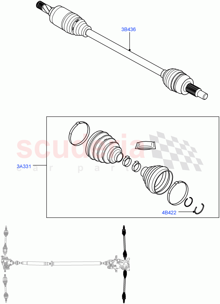 Drive Shaft - Rear Axle Drive (Itatiaia (Brazil), All Wheel Drive, Less Electric Engine Battery, Electric Engine Battery-MHEV) of Land Rover Land Rover Range Rover Evoque (2019+) [1.5 I3 Turbo Petrol AJ20P3]