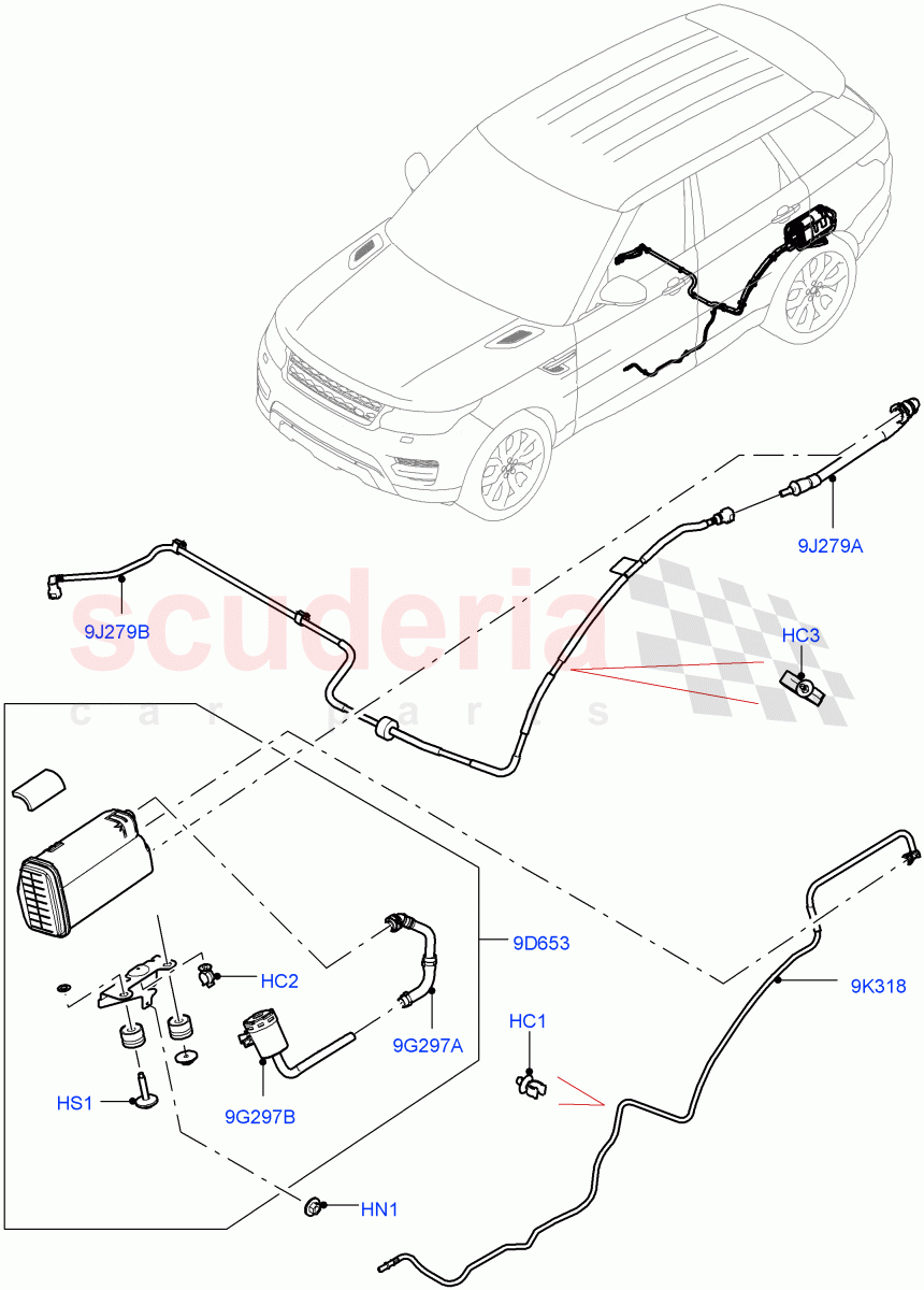 Fuel Lines(Rear)(3.0L DOHC GDI SC V6 PETROL,Pet Tank W/O Leak Det - Std Filter)((V)FROMKA000001) of Land Rover Land Rover Range Rover (2012-2021) [3.0 DOHC GDI SC V6 Petrol]