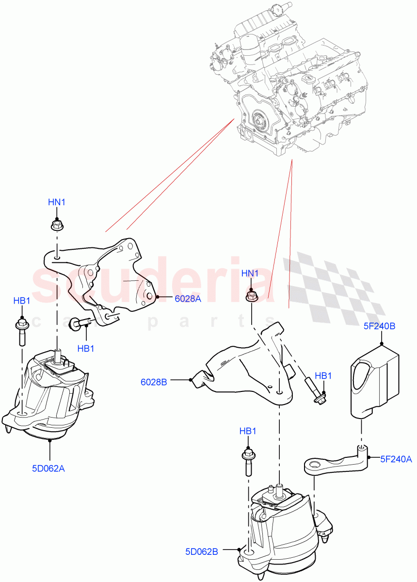 Engine Mounting (3.0L DOHC GDI SC V6 PETROL, 5.0L P AJ133 DOHC CDA S/C Enhanced) of Land Rover Land Rover Range Rover Velar (2017+) [2.0 Turbo Petrol AJ200P]