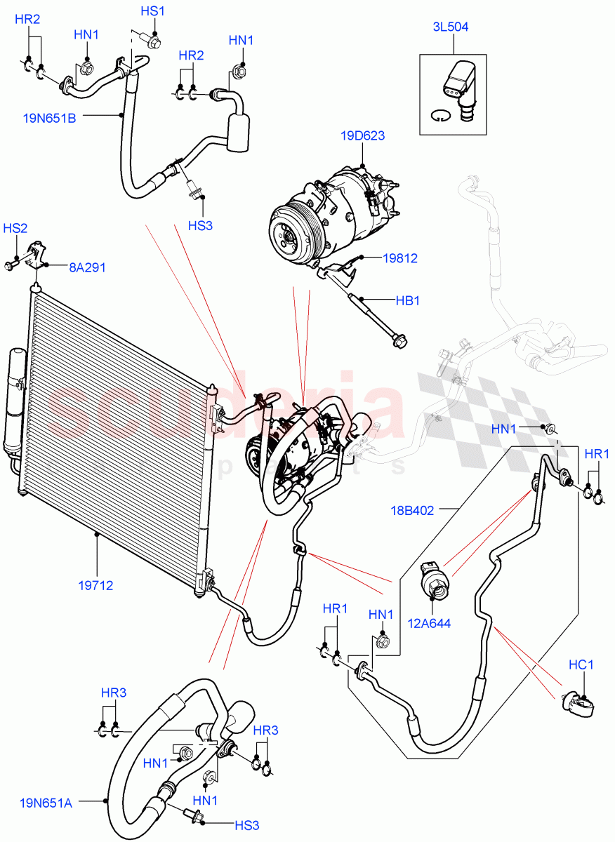 Air Conditioning Condensr/Compressr(Front)(3.0L DOHC GDI SC V6 PETROL,5.0L OHC SGDI SC V8 Petrol - AJ133,5.0 Petrol AJ133 DOHC CDA,5.0L P AJ133 DOHC CDA S/C Enhanced) of Land Rover Land Rover Range Rover Sport (2014+) [2.0 Turbo Diesel]