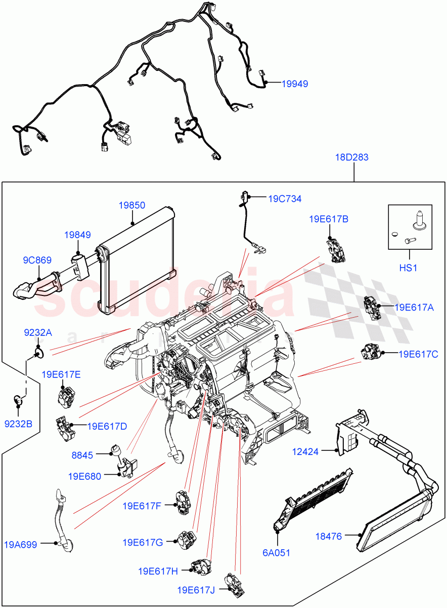 Heater/Air Cond.Internal Components(Heater Main Unit)(Premium Air Conditioning-Front/Rear)((V)FROMMA000001) of Land Rover Land Rover Range Rover Velar (2017+) [3.0 Diesel 24V DOHC TC]