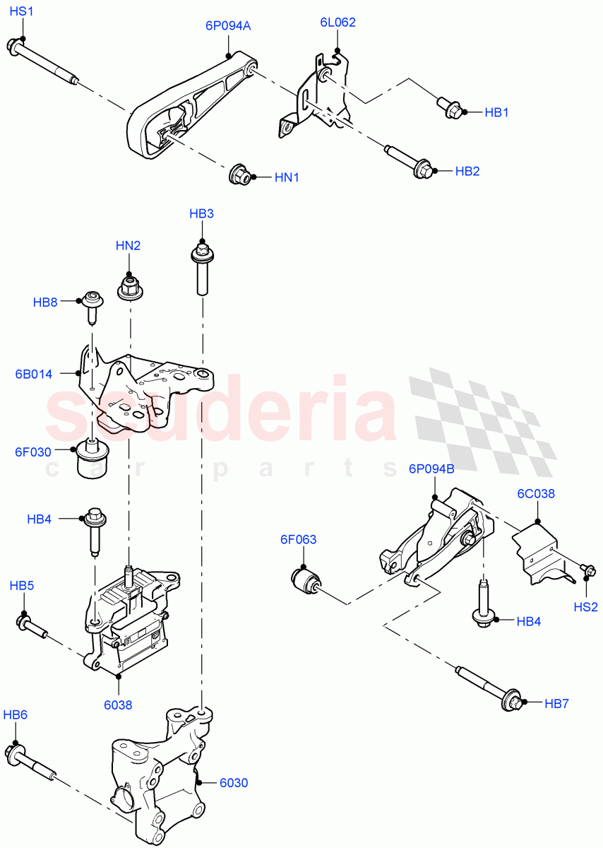 Engine Mounting(2.0L AJ20D4 Diesel Mid PTA,Halewood (UK),2.0L AJ20D4 Diesel LF PTA,2.0L AJ20D4 Diesel High PTA) of Land Rover Land Rover Range Rover Evoque (2019+) [2.0 Turbo Diesel AJ21D4]