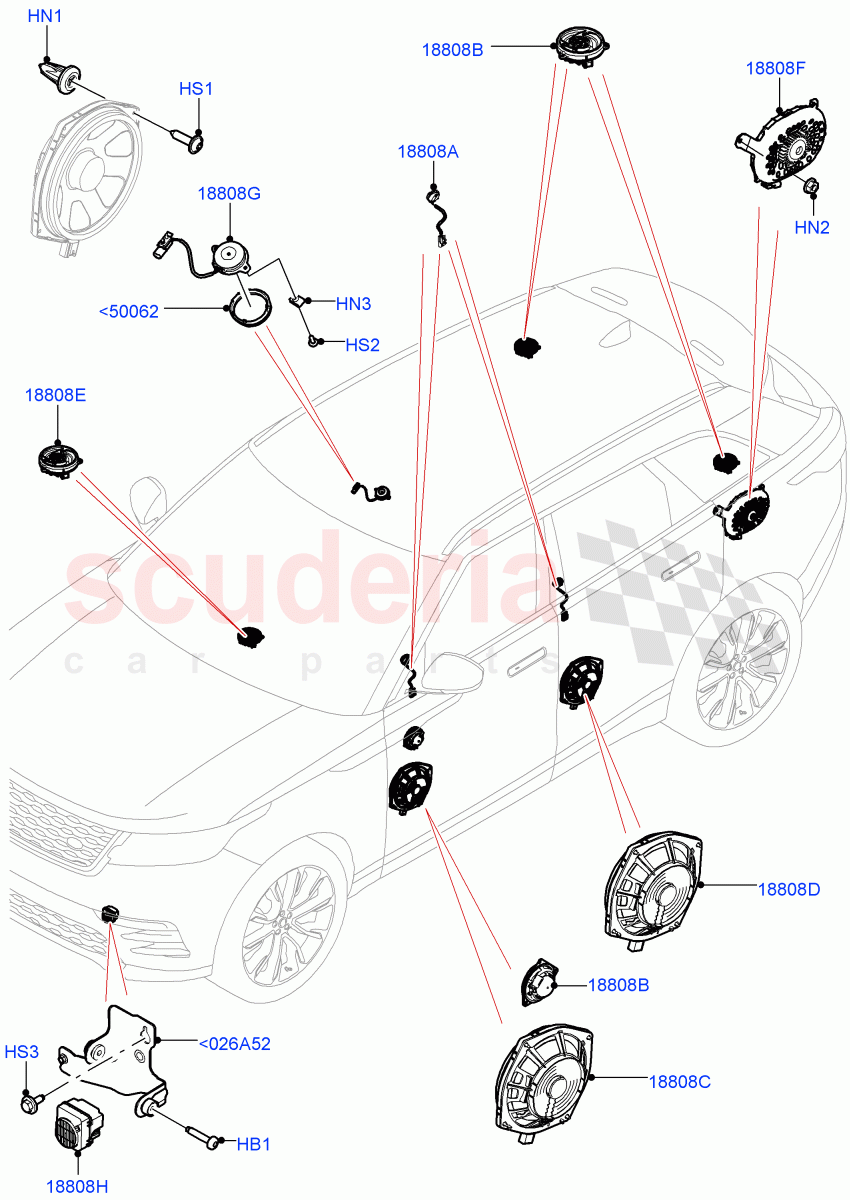 Speakers(Meridian 3D Surround Sound System)((V)FROMMA000001) of Land Rover Land Rover Range Rover Velar (2017+) [3.0 Diesel 24V DOHC TC]