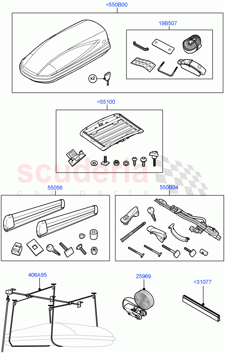 Carriers & Boxes(Accessory, Roof Carriers)(Halewood (UK),Itatiaia (Brazil)) of Land Rover Land Rover Range Rover Evoque (2012-2018) [2.0 Turbo Petrol AJ200P]