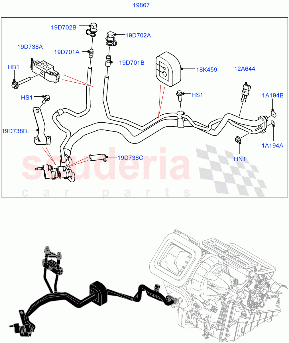 Air Conditioning System (Itatiaia (Brazil), A/C HF01234YF w/Intrnl Heat Exchng, Less Electric Engine Battery, Electric Engine Battery-MHEV, Air Con Refrigerant-HF01234YF) of Land Rover Land Rover Range Rover Evoque (2019+) [2.0 Turbo Diesel AJ21D4]