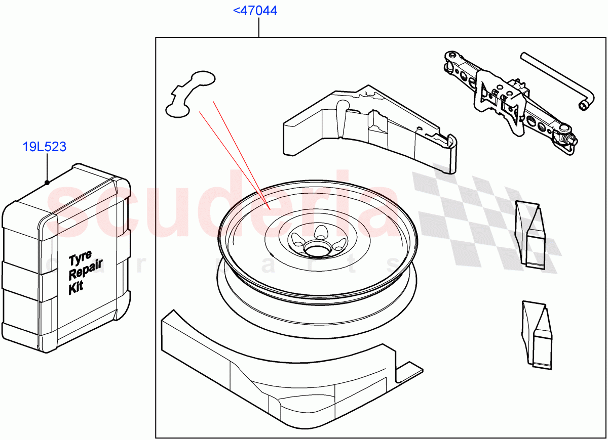 Accessory Wheels(Spare wheel kit, Tyre Repair Kit) of Land Rover Land Rover Range Rover Velar (2017+) [3.0 Diesel 24V DOHC TC]