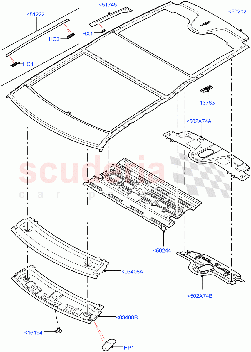 Roof - Sheet Metal(Nitra Plant Build)(Roof Conv-Power Open Front/Rear Pan,Roof Conv-Front And Rear Panoramic)((V)FROMK2000001) of Land Rover Land Rover Discovery 5 (2017+) [3.0 I6 Turbo Petrol AJ20P6]