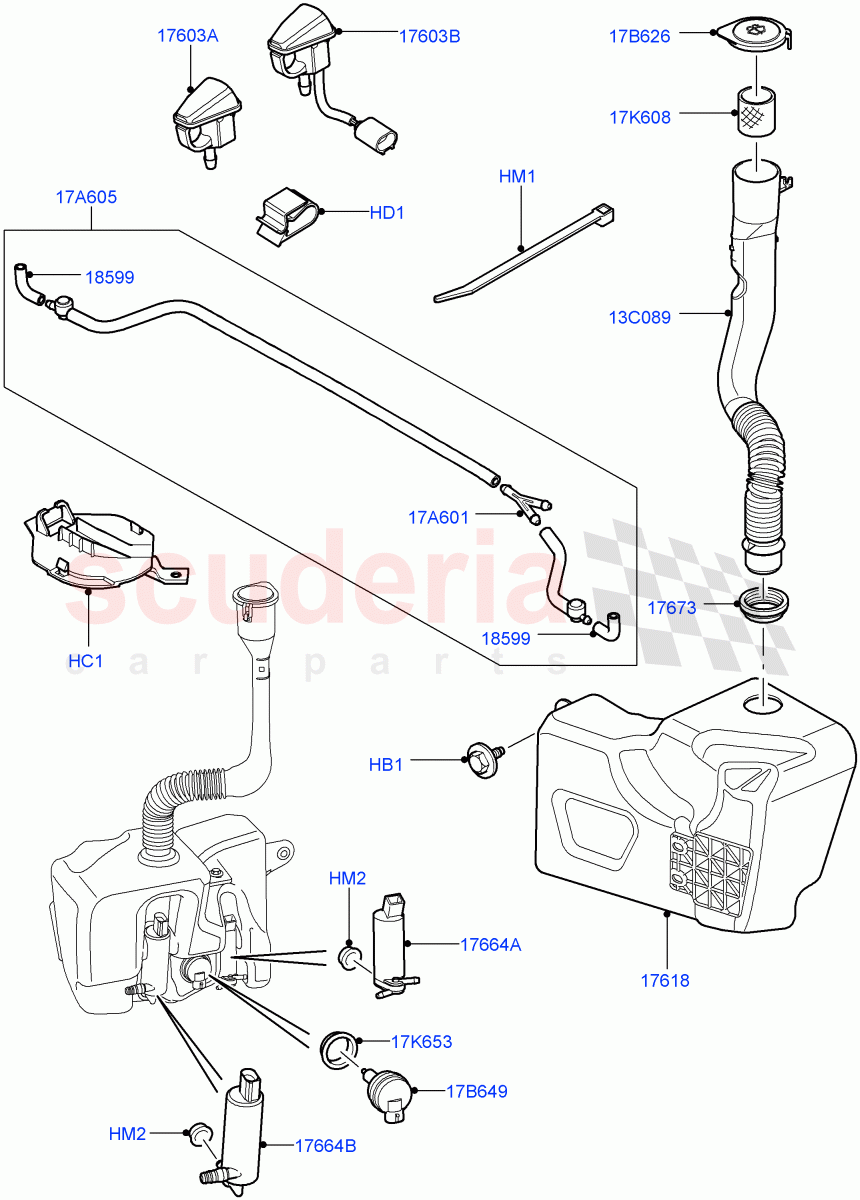 Windscreen Washer ((V) TO9A999999) of Land Rover Land Rover Range Rover Sport (2005-2009) [4.2 Petrol V8 Supercharged]