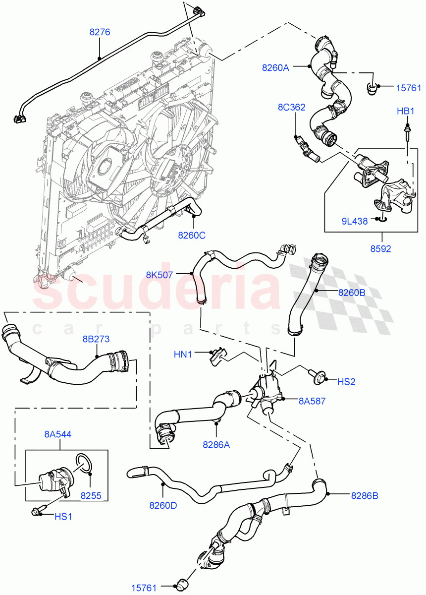 Cooling System Pipes And Hoses (Engine, Solihull Plant Build) (3.0 V6 D Gen2 Twin Turbo, Less Engine Cooling System, Less Immersion Heater) ((V) FROMKA000001) of Land Rover Land Rover Range Rover Sport (2014+) [3.0 Diesel 24V DOHC TC]