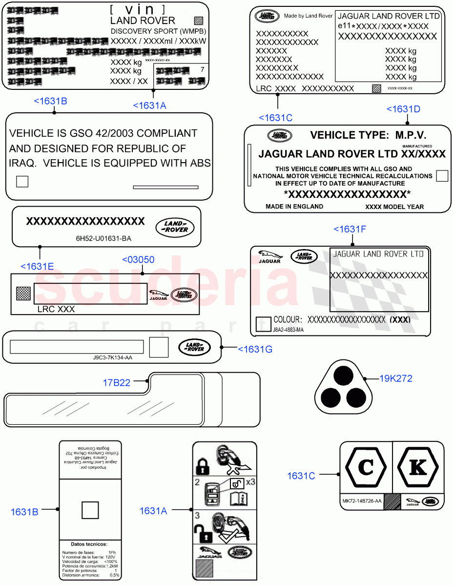 Labels (Information) (Halewood (UK), Halewood Plant) of Land Rover Land Rover Discovery Sport (2015+) [1.5 I3 Turbo Petrol AJ20P3]