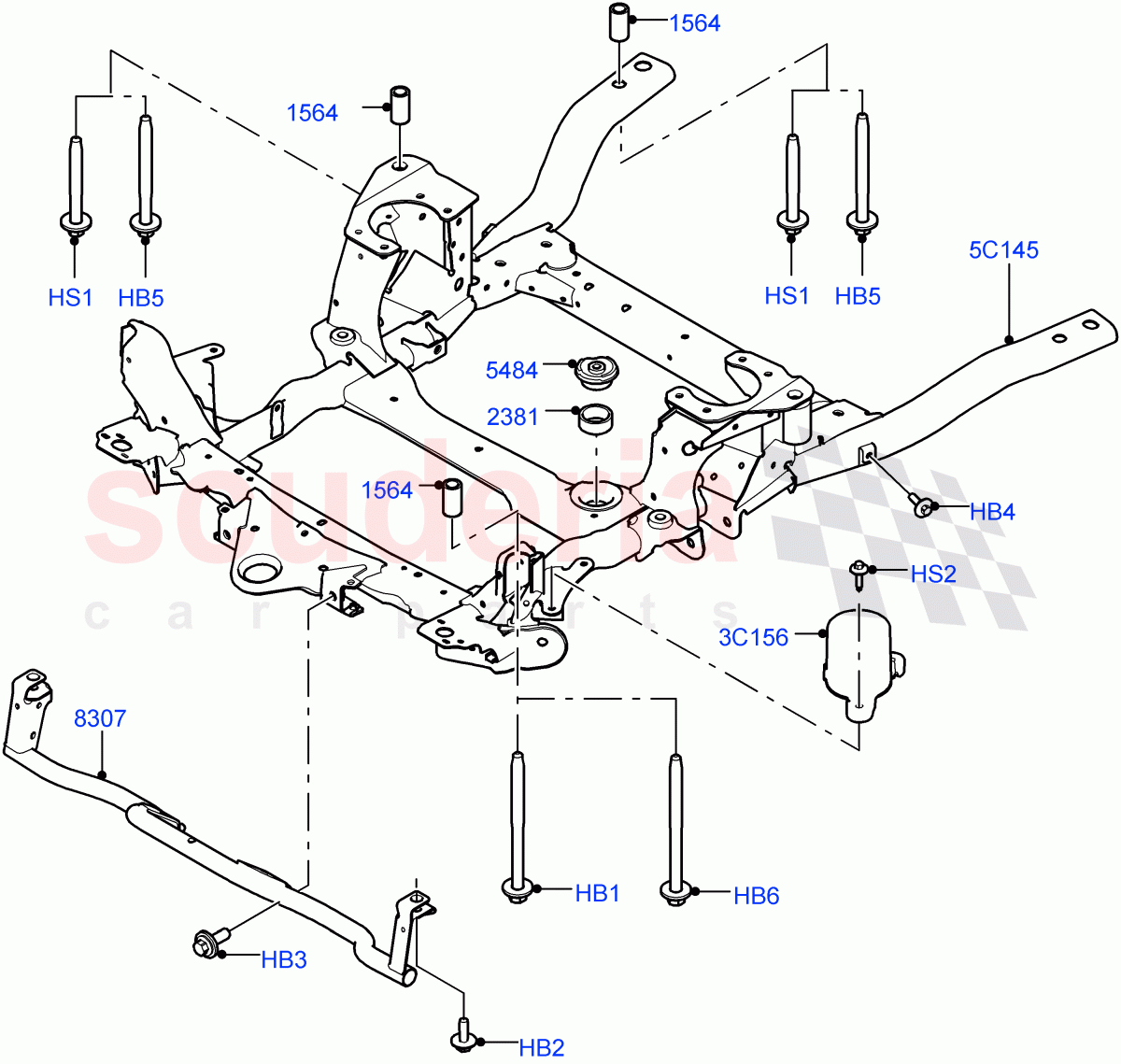 Front Cross Member & Stabilizer Bar(Crossmember, Solihull Plant Build)((V)FROMHA000001) of Land Rover Land Rover Discovery 5 (2017+) [2.0 Turbo Petrol AJ200P]