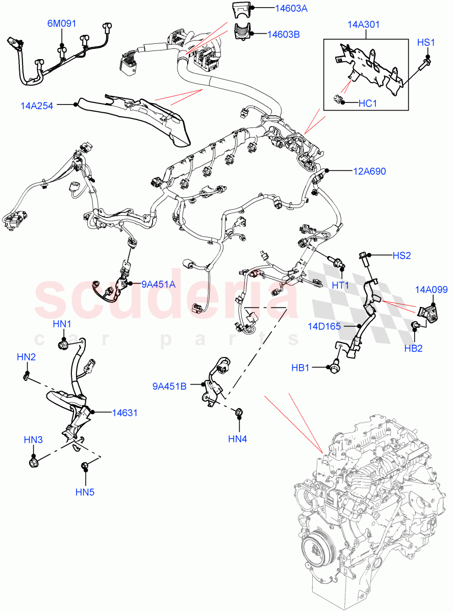 Engine Harness(2.0L AJ21D4 Diesel Mid,LHD,Electric Engine Battery-MHEV)((V)FROMMA000001) of Land Rover Land Rover Range Rover Velar (2017+) [5.0 OHC SGDI SC V8 Petrol]