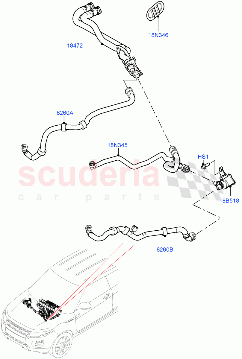 Heater Hoses(2.0L I4 Mid DOHC AJ200 Petrol,Itatiaia (Brazil),2.0L I4 Mid AJ200 Petrol E100)((V)FROMJT000001) of Land Rover Land Rover Discovery Sport (2015+) [2.0 Turbo Diesel AJ21D4]