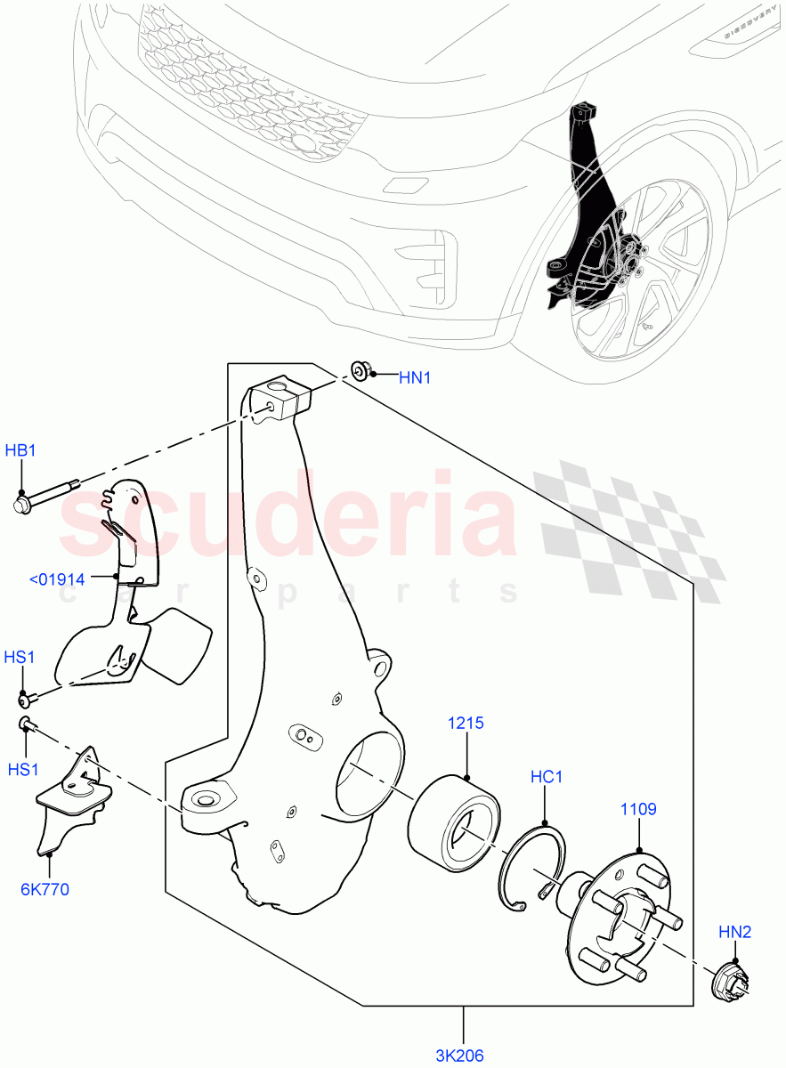 Front Knuckle And Hub (Nitra Plant Build) ((V) FROMK2000001, (V) TOL2999999) of Land Rover Land Rover Discovery 5 (2017+) [3.0 Diesel 24V DOHC TC]