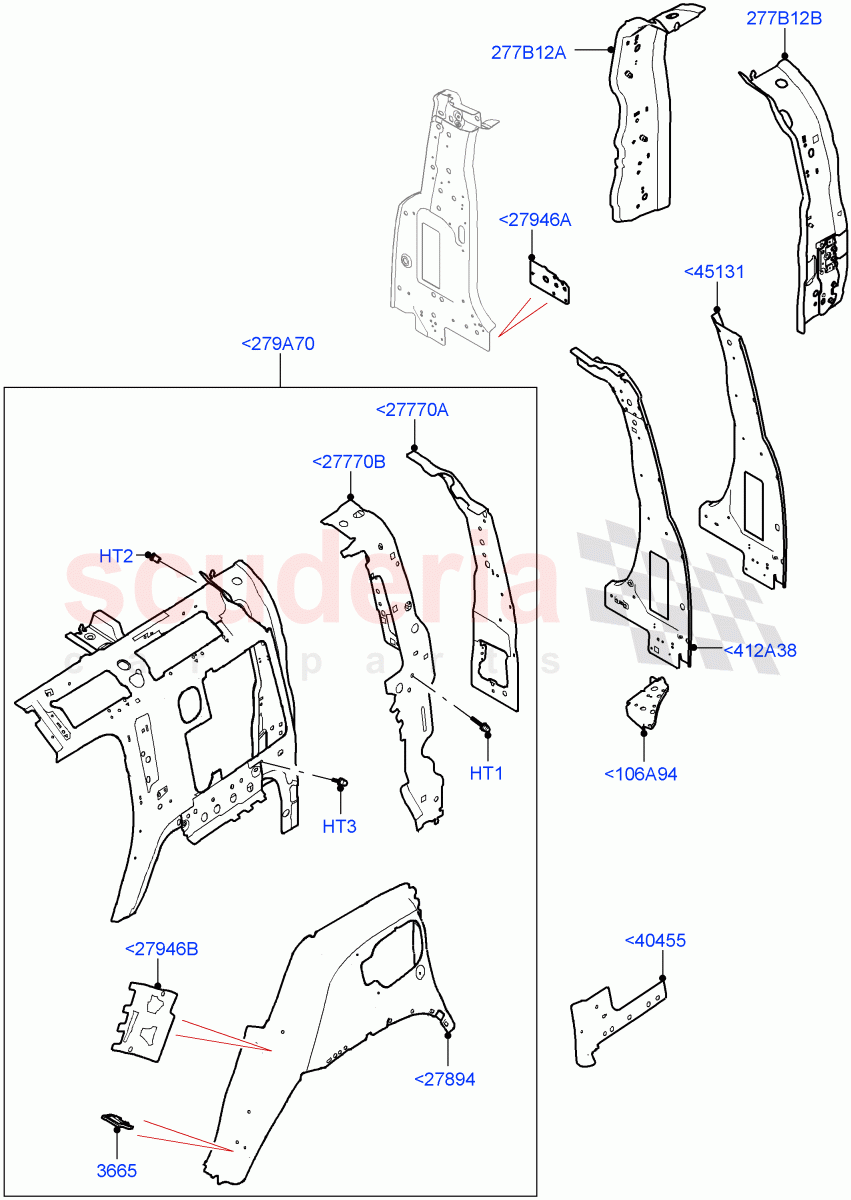 Side Panels - Inner (Middle - Rear, Inner - Rear) (Standard Wheelbase) of Land Rover Land Rover Defender (2020+) [2.0 Turbo Petrol AJ200P]