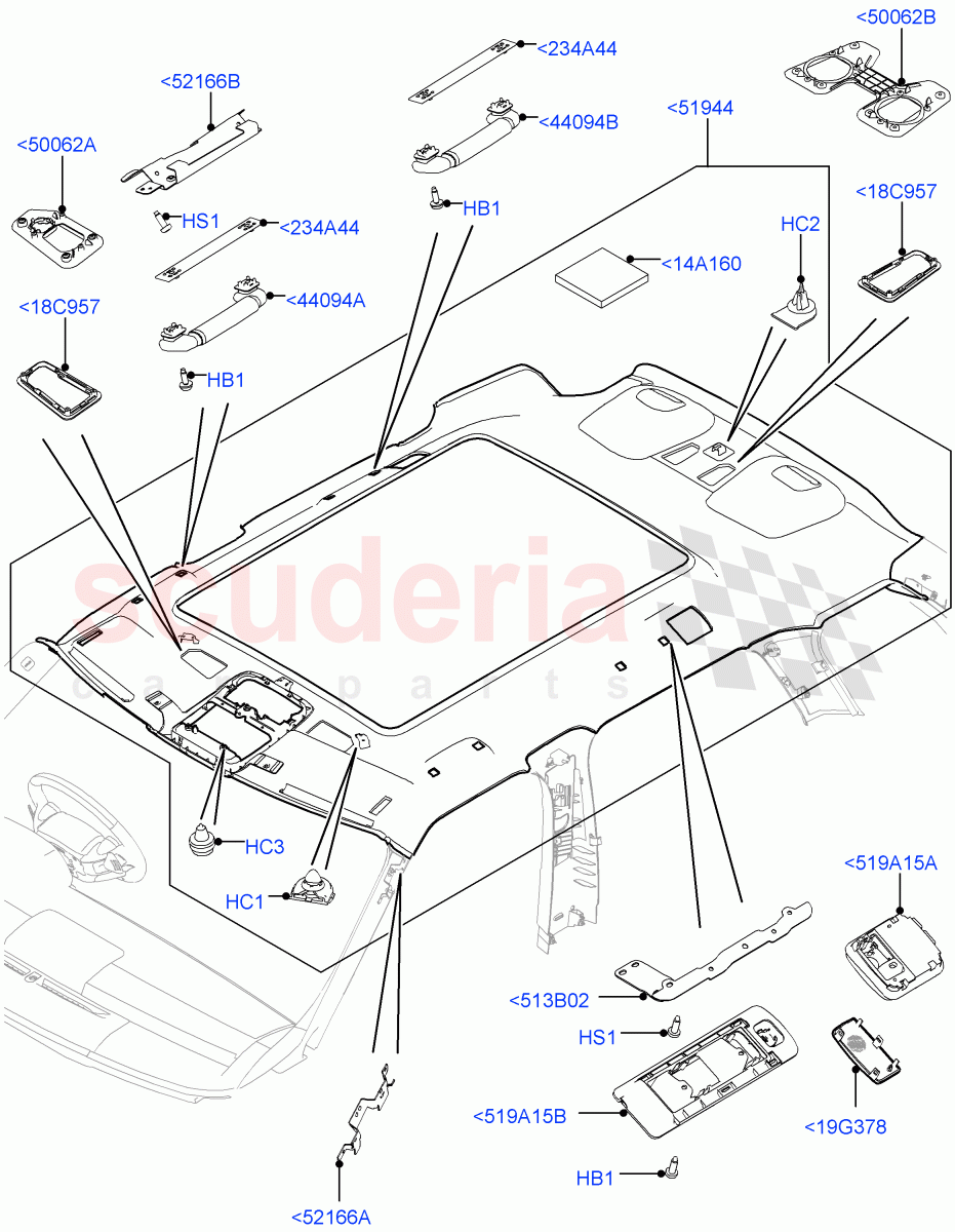 Headlining And Sun Visors (With Roof Conversion-Panorama Power, Interior Trim - Alston, With Roof Conversion-Panorama Roof) of Land Rover Land Rover Range Rover Sport (2014+) [4.4 DOHC Diesel V8 DITC]