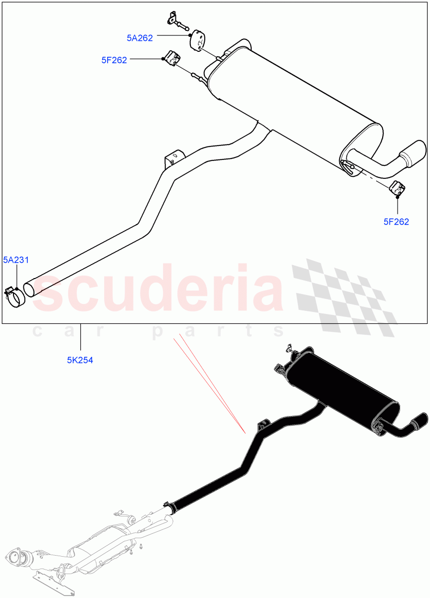 Exhaust System (Rear) (2.0L I4 DSL MID DOHC AJ200, 2.0L I4 DSL HIGH DOHC AJ200) ((V) FROMGH000001) of Land Rover Land Rover Range Rover Evoque (2012-2018) [2.0 Turbo Diesel]