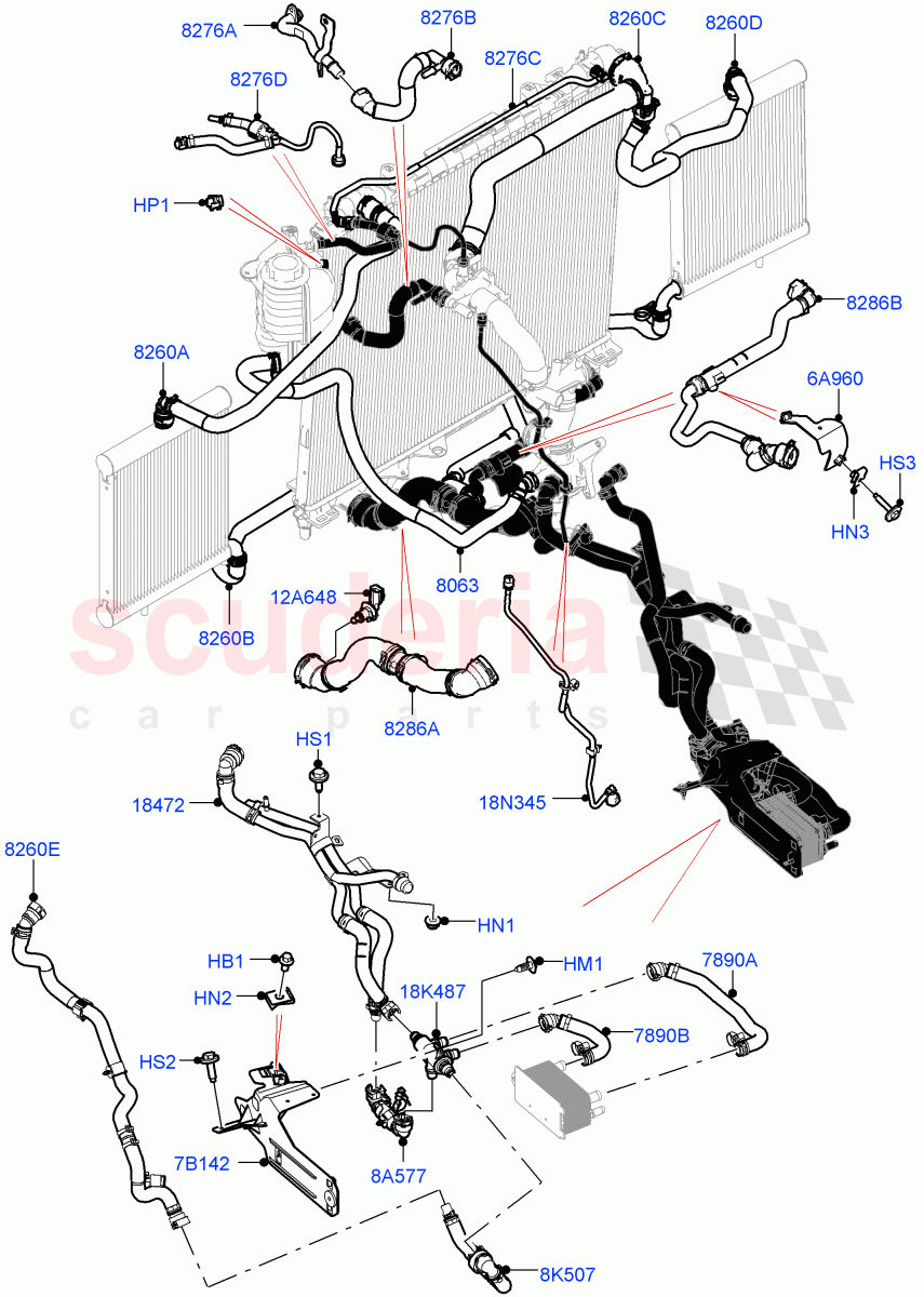 Cooling System Pipes And Hoses (3.0L AJ20D6 Diesel High, With Extra Engine Cooling System) ((V) FROMM2000001) of Land Rover Land Rover Discovery 5 (2017+) [3.0 I6 Turbo Diesel AJ20D6]