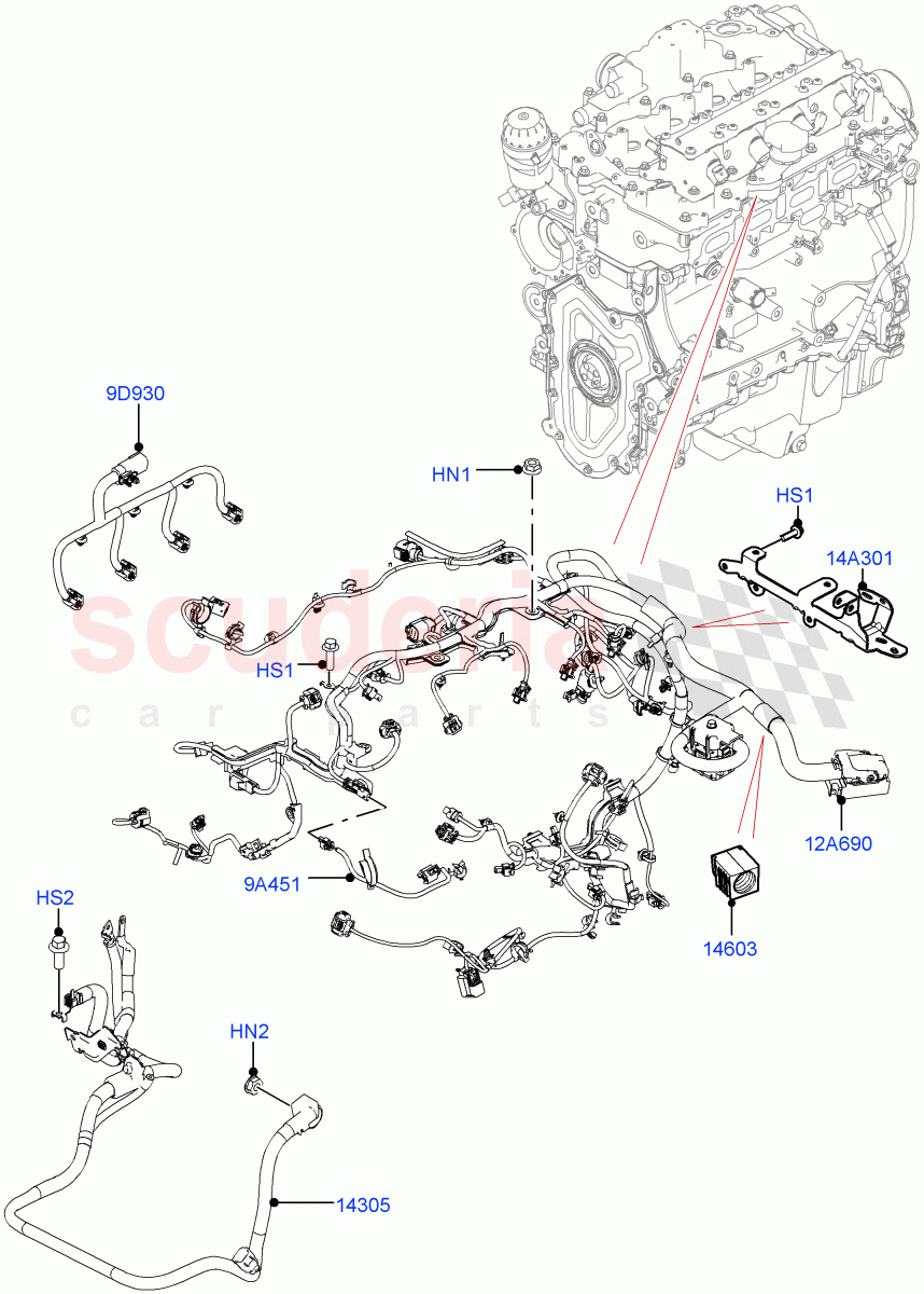 Engine Harness (Solihull Plant Build) (2.0L I4 High DOHC AJ200 Petrol) ((V) FROMJA000001) of Land Rover Land Rover Discovery 5 (2017+) [2.0 Turbo Petrol AJ200P]