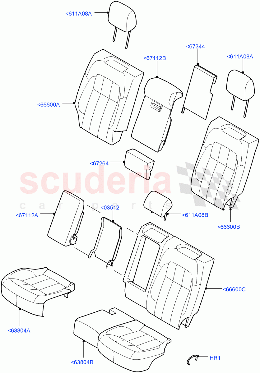 Rear Seat Covers(Perf Windsor Leather/Suede,Version - Core,Non SVR)((V)FROMJA000001) of Land Rover Land Rover Range Rover Sport (2014+) [3.0 I6 Turbo Petrol AJ20P6]