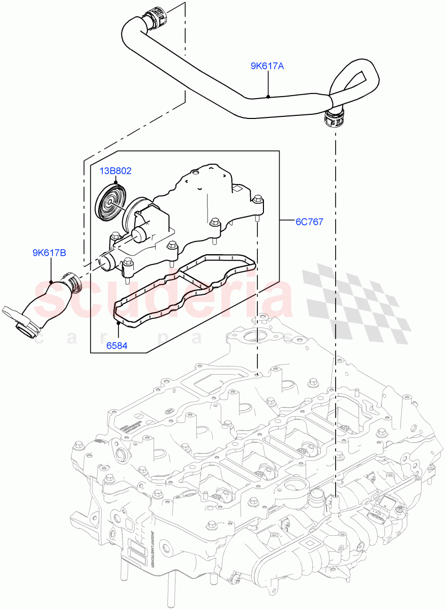 Emission Control - Crankcase(Solihull Plant Build)(2.0L I4 High DOHC AJ200 Petrol,2.0L AJ200P Hi PHEV,2.0L I4 Mid DOHC AJ200 Petrol)((V)FROMHA000001) of Land Rover Land Rover Range Rover (2012-2021) [2.0 Turbo Petrol AJ200P]