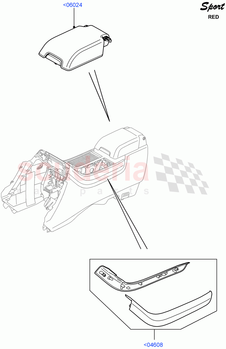 Console - Floor(For Stowage Boxes And Lids)(Red Sport LE)((V)FROMDA000001) of Land Rover Land Rover Range Rover Sport (2010-2013) [3.6 V8 32V DOHC EFI Diesel]