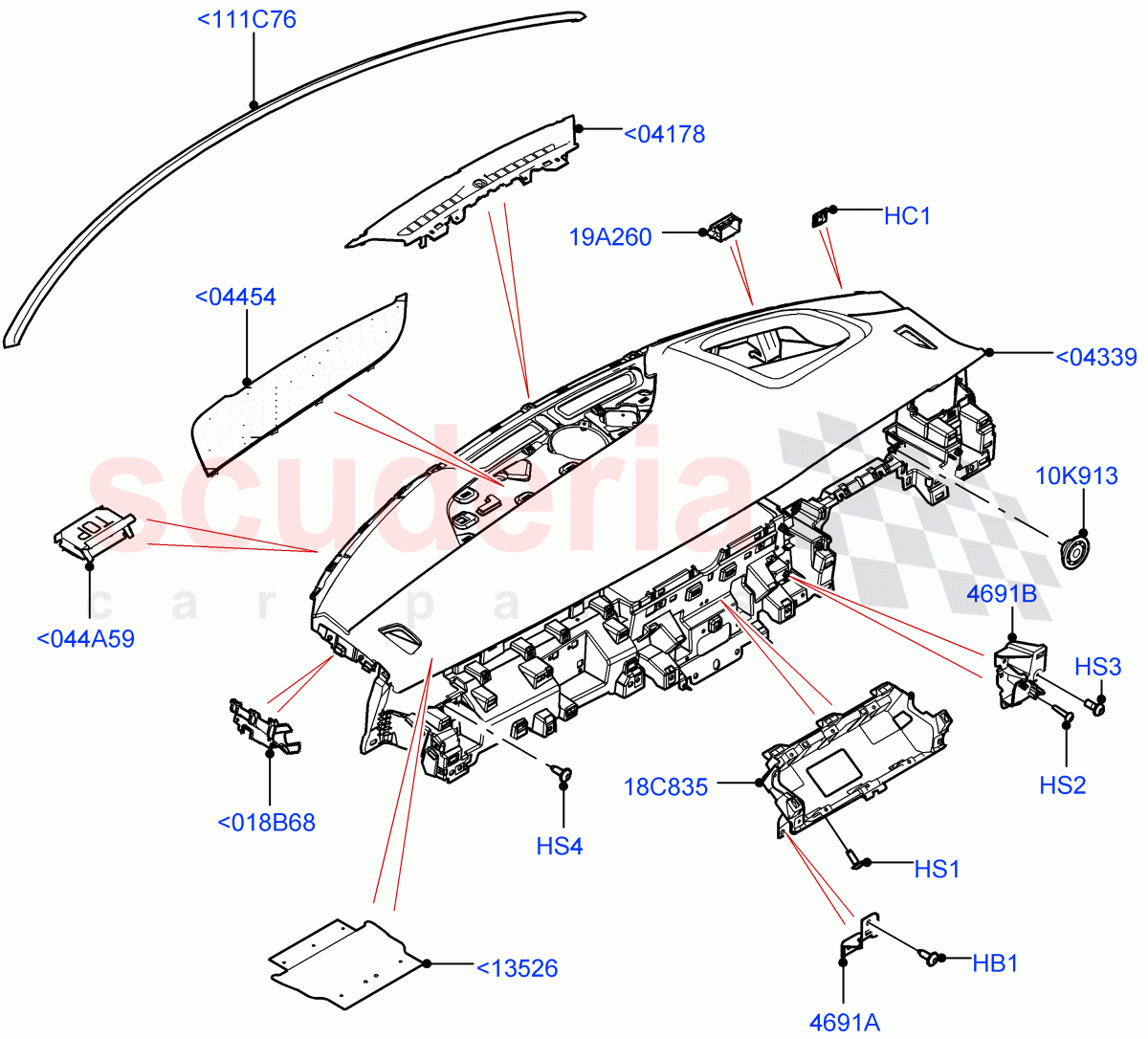 Instrument Panel (Upper, External Components) (Halewood (UK), Head Up Display) of Land Rover Land Rover Range Rover Evoque (2019+) [2.0 Turbo Petrol AJ200P]