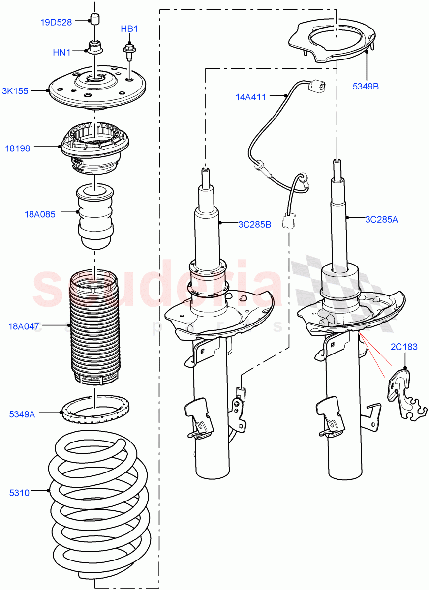 Front Suspension Struts And Springs (Halewood (UK)) ((V) FROMLH000001) of Land Rover Land Rover Discovery Sport (2015+) [1.5 I3 Turbo Petrol AJ20P3]