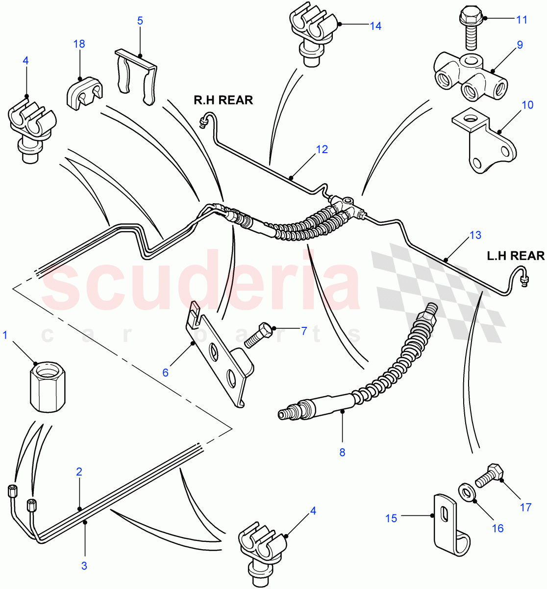 Rear Brake Pipes (4 Wheel Anti-Lock Braking System) ((V) FROM7A000001) of Land Rover Land Rover Defender (2007-2016)